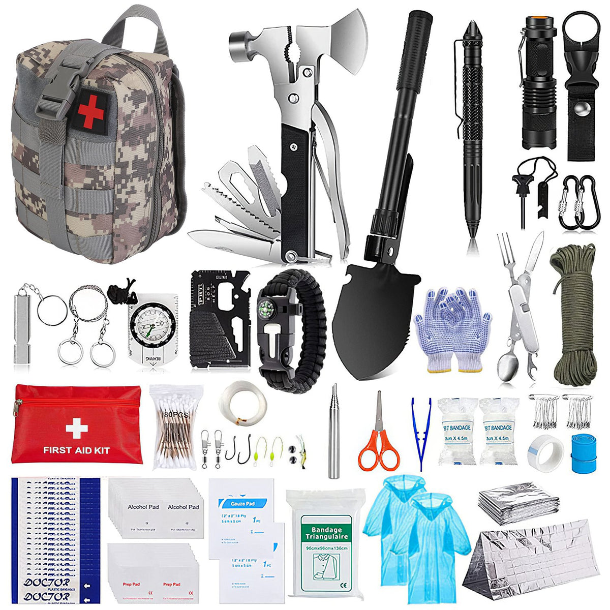 125Pcs Survival Kits Professional Emergency Survival Gear Tactical Fir ...